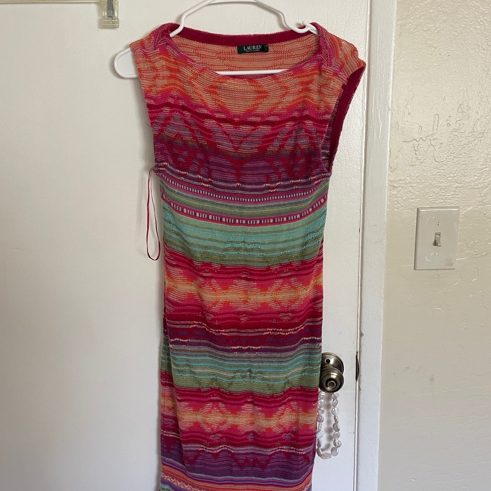 Vintage Ralph Lauren Pink and Red Silk Knit Dress